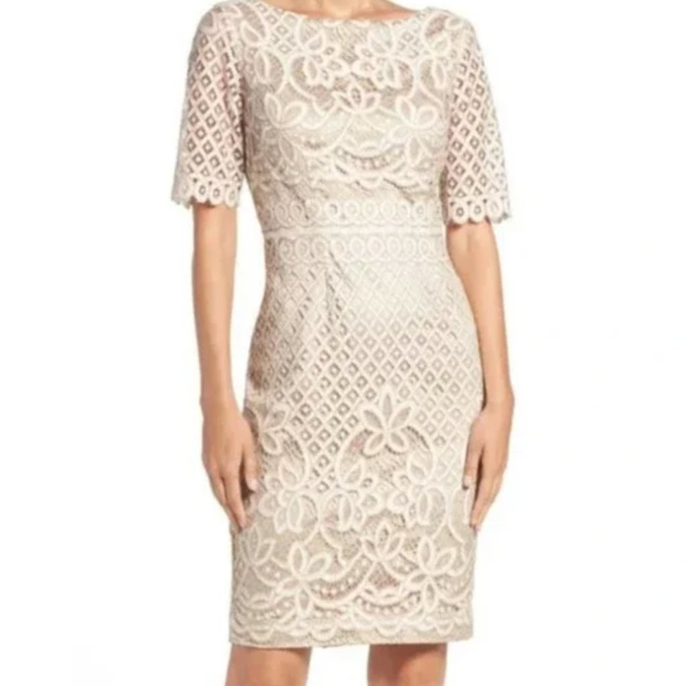 Eliza J Lace Sheath Dress in Cream/Beige